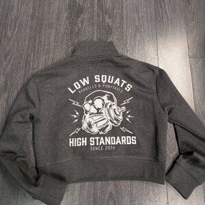 Barbells And Ponytails  1/4 Zip Crop "Heavy Metal " Pullover Sweatshirt Sz M NEW